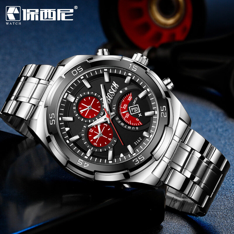 Часы наручные мужские кварцевые с хронографом, роскошные спортивные водонепроницаемые в стиле милитари, из нержавеющей стали, с датой