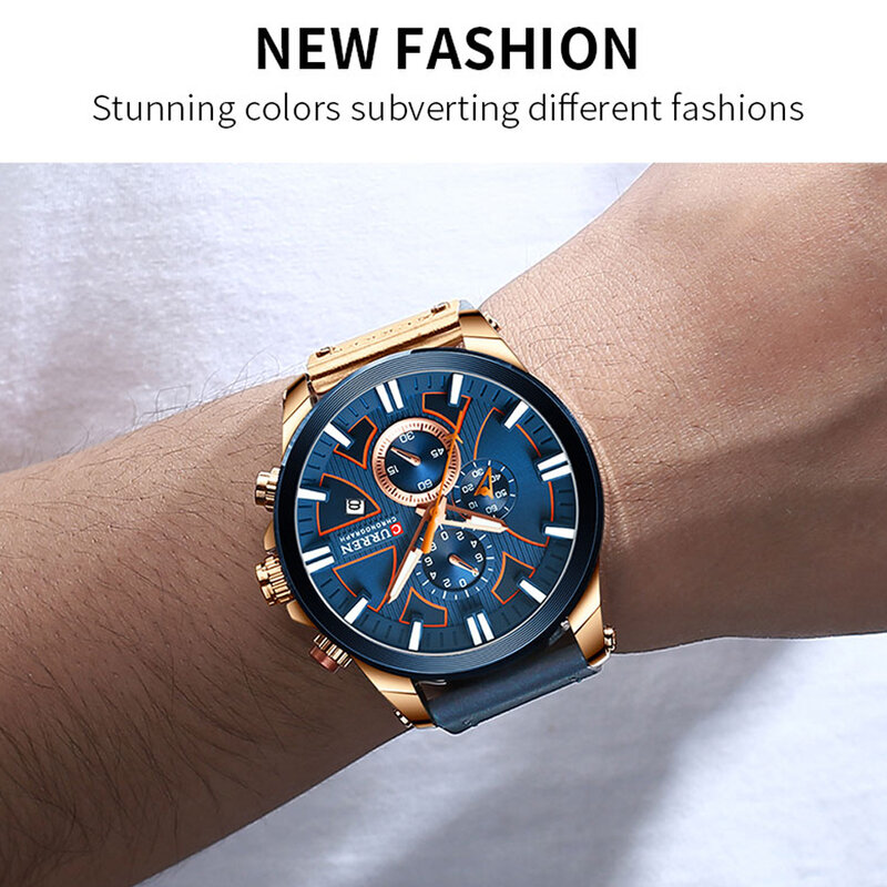 Curren Horloge Chronograaf Sport Heren Horloges Quartz Klok Lederen Mannelijke Horloge Relogio Masculino Fashion Cadeau Voor Mannen