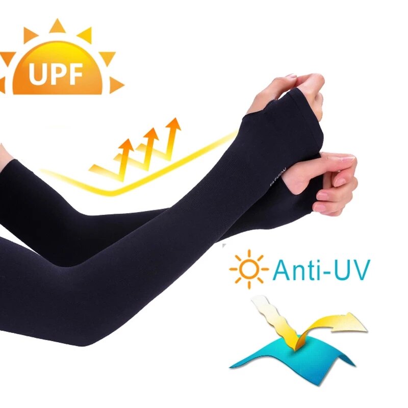 Mangas de brazo de tela de hielo para deportes de verano, protección solar UV, para correr y conducir, 2 uds.
