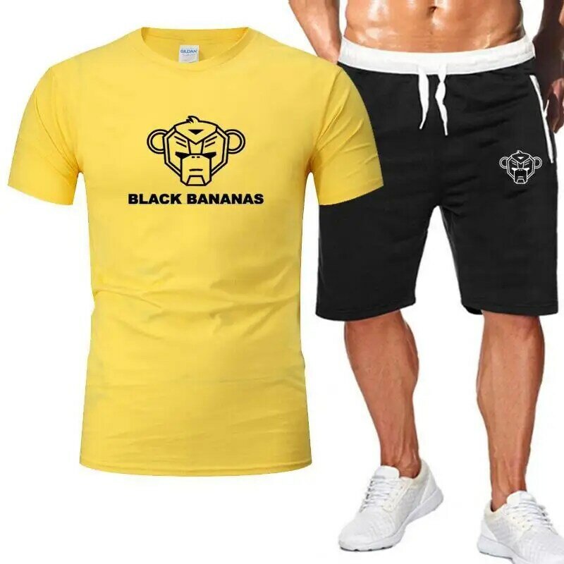 2021 set da 2 pezzi da uomo pantaloni a maniche corte stampati tuta da corsa estiva nuova T-shirt da uomo Sportswear top in cotone banane nere