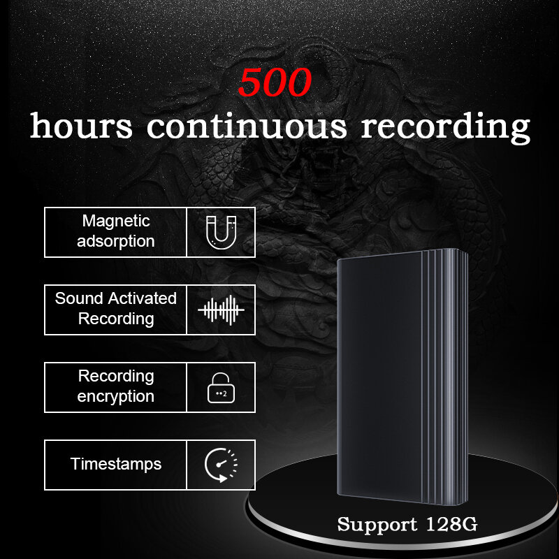 XIXI 스파이 500 시간 녹음 음성 녹음기 딕터폰 펜 오디오 사운드 미니 활성화 디지털 전문 마이크로 플래시 드라이브, 녹음기 녹음기