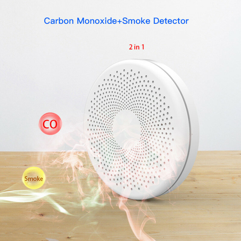 Ultra-fino tuya detector de fumaça inteligente sensor wifi detector de fumaça e detector de co 2in1, monóxido de carbono & alarme de fumaça alarme de incêndio