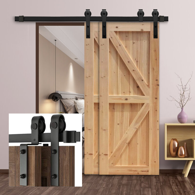 Gifsin Bypass Schiebe Barn Door Hardware Track Gebogen Aufhänger System Innen Schrank Tür Küche 4-9,6 FT Kit Spur system Hardware