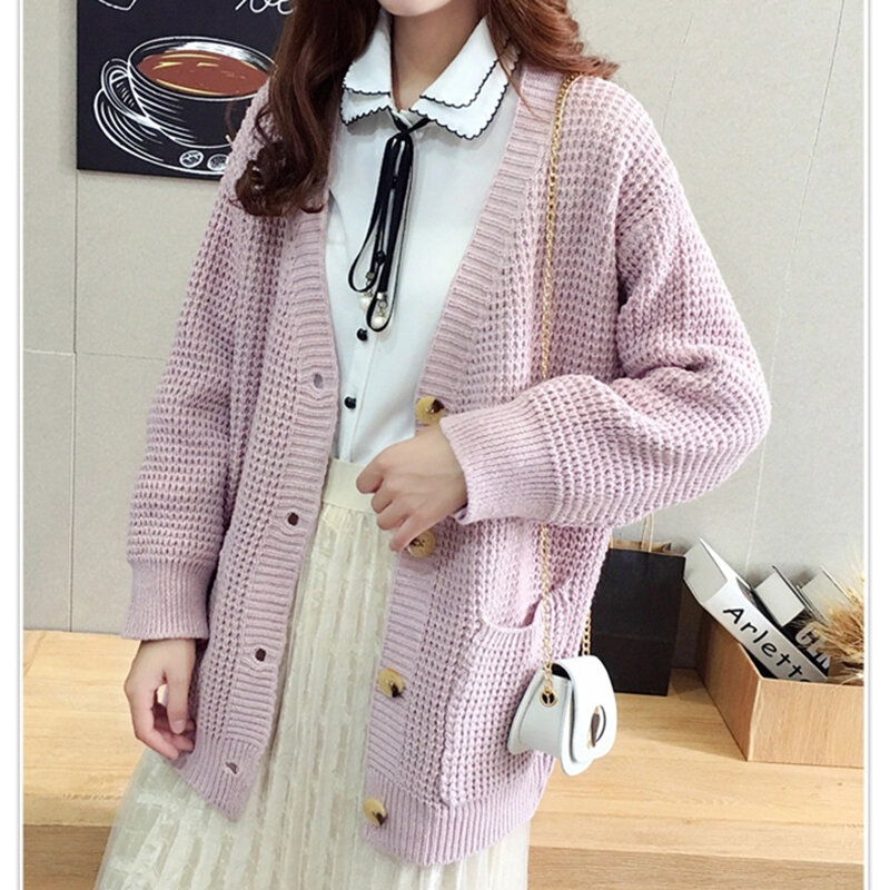 Pakaian Musim Gugur dan Dingin 2021 Versi Korea Baru Kardigan Luar Longgar Mantel Sweter Gadis Lembut Panjang Menengah Sweter Angin Lembut