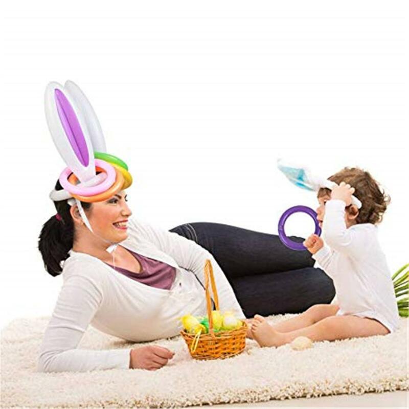 Kuulee conejo inflable de Pascua Gorro con orejas de conejo con anillos para accesorio de juego