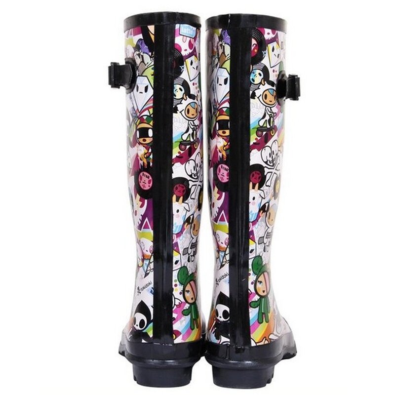 Botas de lluvia altas para mujer, zapatos impermeables antideslizantes con dibujos animados, de goma, informales, a la moda