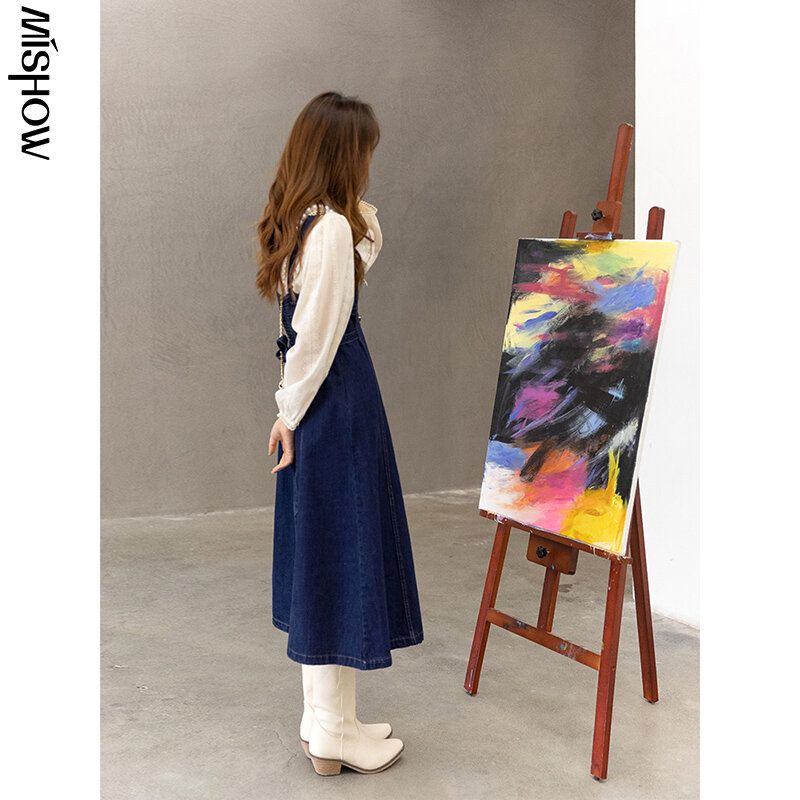 MISHOW – Robe en Jean à bretelles pour femme, ligne a, longue, ensemble de 2 pièces, collection automne-hiver 2021