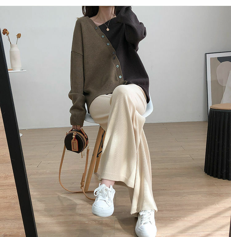 Suéter holgado de manga larga para mujer, camisa Coreana de diseño irregular con contraste de color, otoño e invierno, novedad de 2021