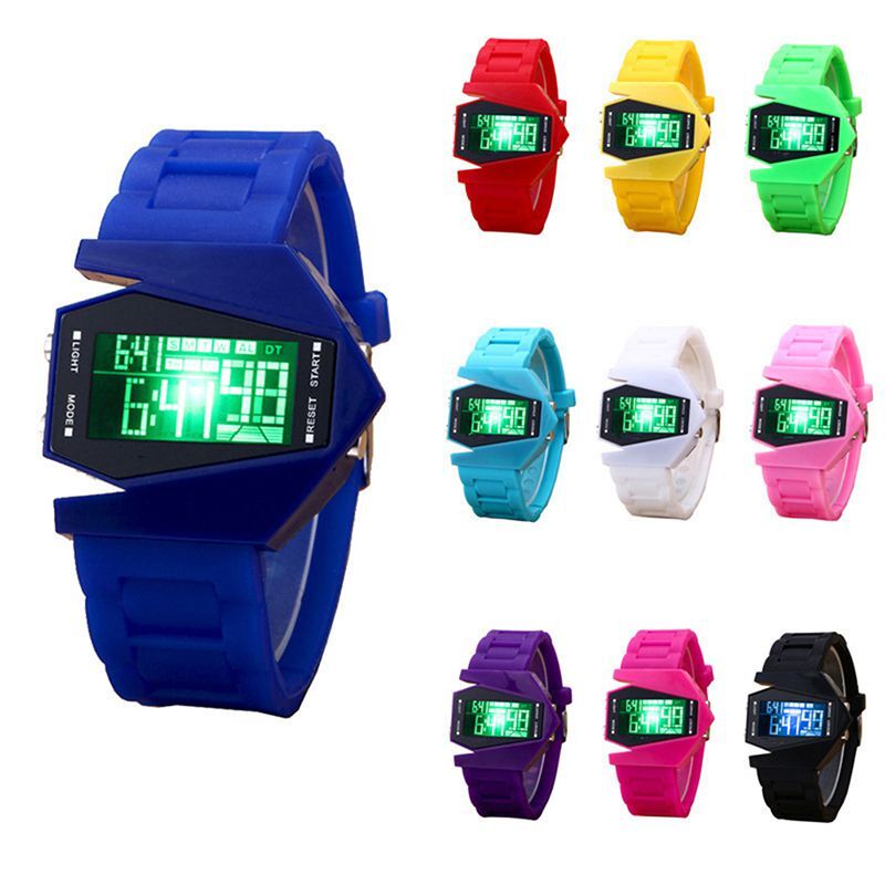 Unisex Fashion Persoonlijkheid Multi-functionele LED Effen Kleur Siliconen Band Horloge