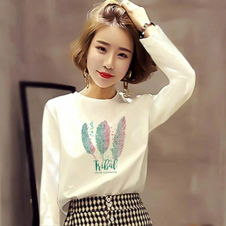 2021 novo estilo coreano internet celebridade estudante solto ins camiseta de manga comprida feminina camisa de fundo primavera e outono