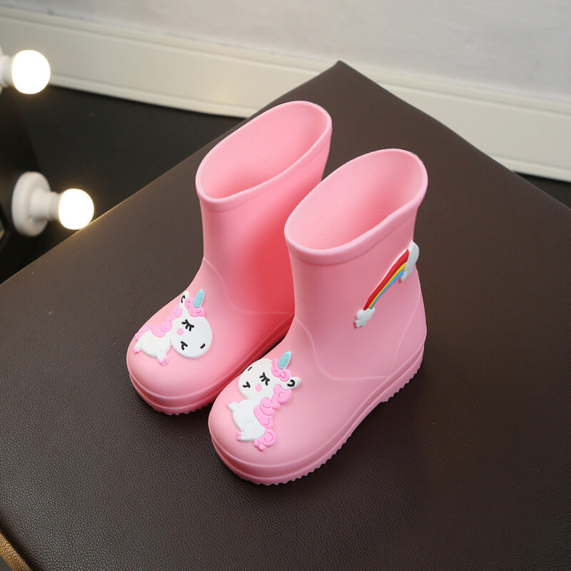 Bebê meninas botas de chuva crianças para meninos botas de chuva de borracha impermeável antiderrapante crianças rainboots unicórnio rosa quatro estações removível