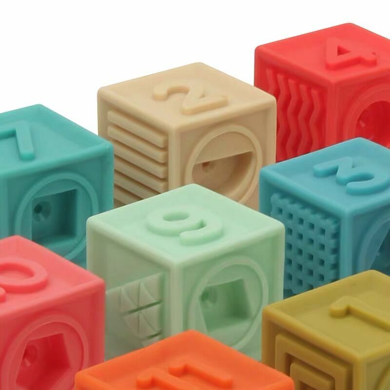Bloques de construcción de plástico suave para bebé, Juguetes apilables para baño de 1 a 4 años, cubos 3D, mordedor, Montessori, 12 piezas