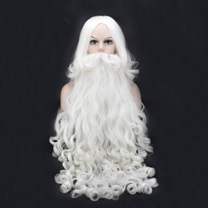 60/80 см Рождественский парик для бороды Санта-Клауса, парик для искусственной бороды, подходит для кожи, подходит для ношения с высокой температурой. Волокнистая борода