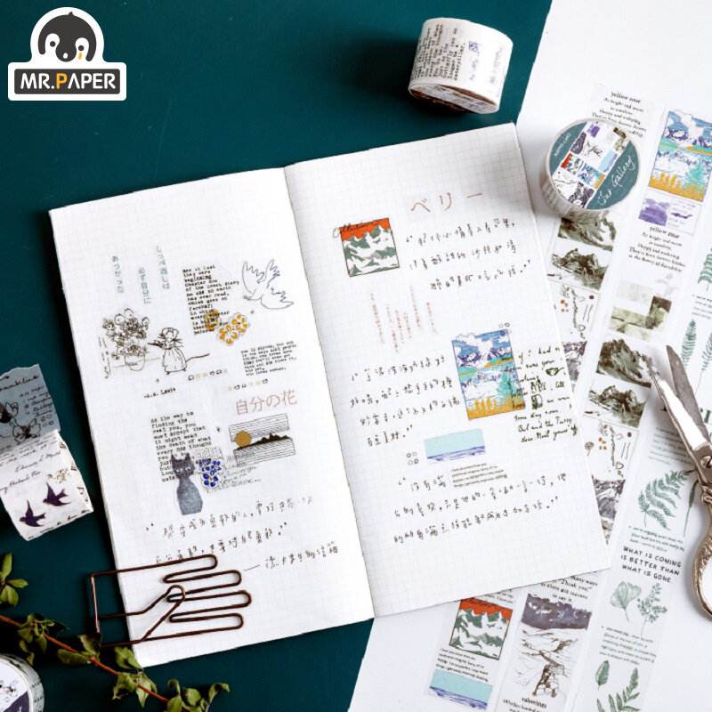 Mr. papel 8 adesivos washi fita de planta japonesa, visão natural, conjunto de álbum de recortes, decoração, fitas de mascaramento, presente para crianças