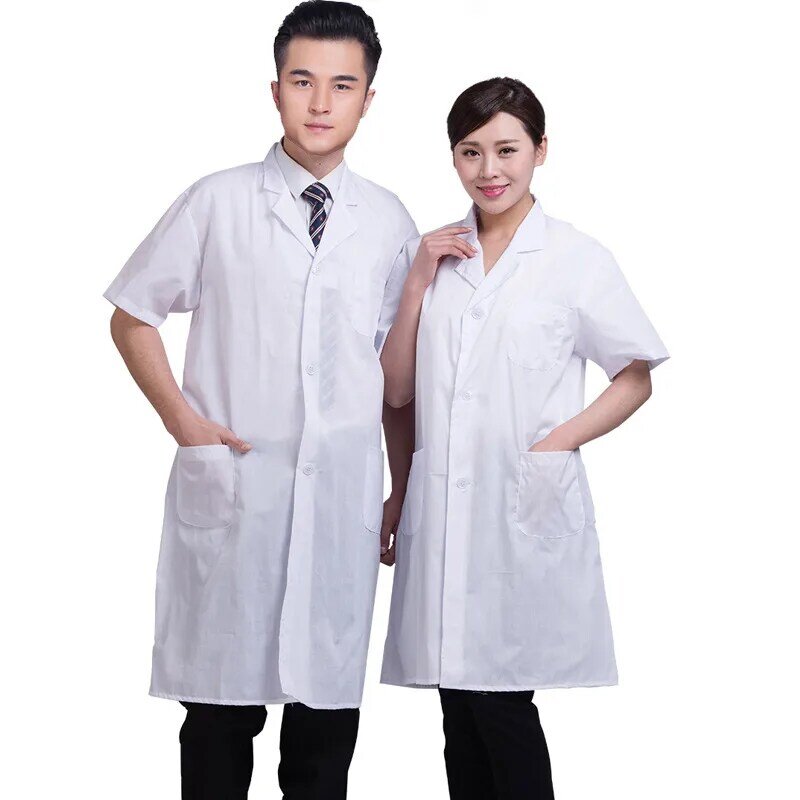 Летнее белое лабораторное пальто унисекс с коротким рукавом и карманами, Униформа, рабочая одежда, магазин докторских одежда для медсестер ...