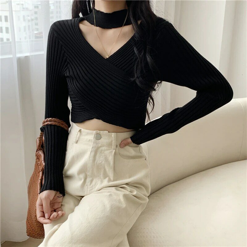 2021 Knitted Women Sweater Sexy Off Shoulder Pullovers Long Sleeve Autumn Basic Women Sweaters Slim Fit Top 126#
