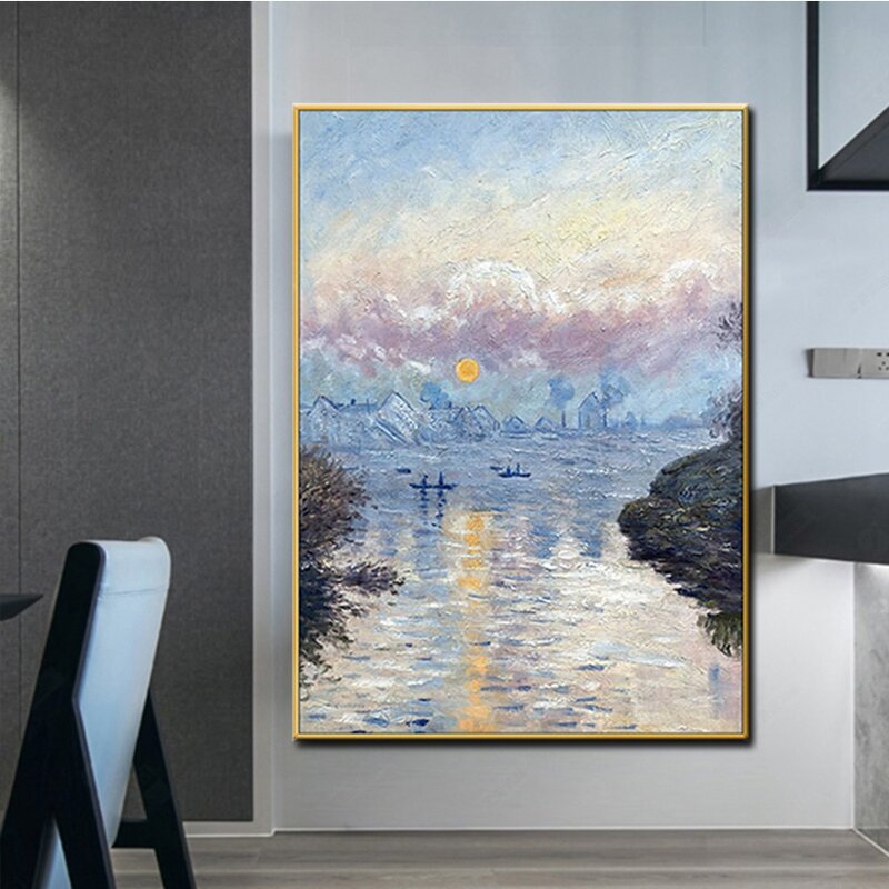 Pintura al óleo pintada a mano sobre lienzo, copia de Monet Sunrise Monet, pinturas famosas, arte de pared para sala de estar, pintura decorativa sin marco