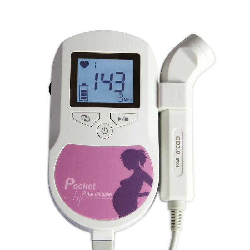 Contec Monitor de Ritmo Cardíaco Fetal Doppler, Aparato con Retroiluminación LCD, Color Rosa con Sonda, Ritmo Cardíaco de Bebé, 2 Mhz, 3 Mhz, 8Mhz