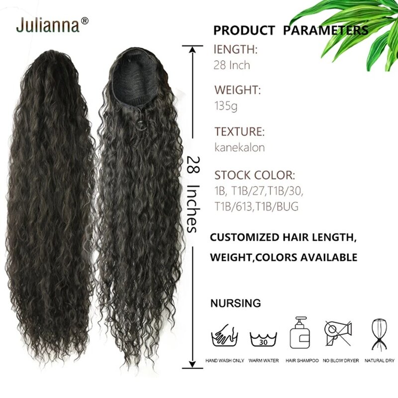 Largo rizado de pelo sintético Afro rizado para mujer y niña, extensión de cabello afroamericano, coleta con Clip