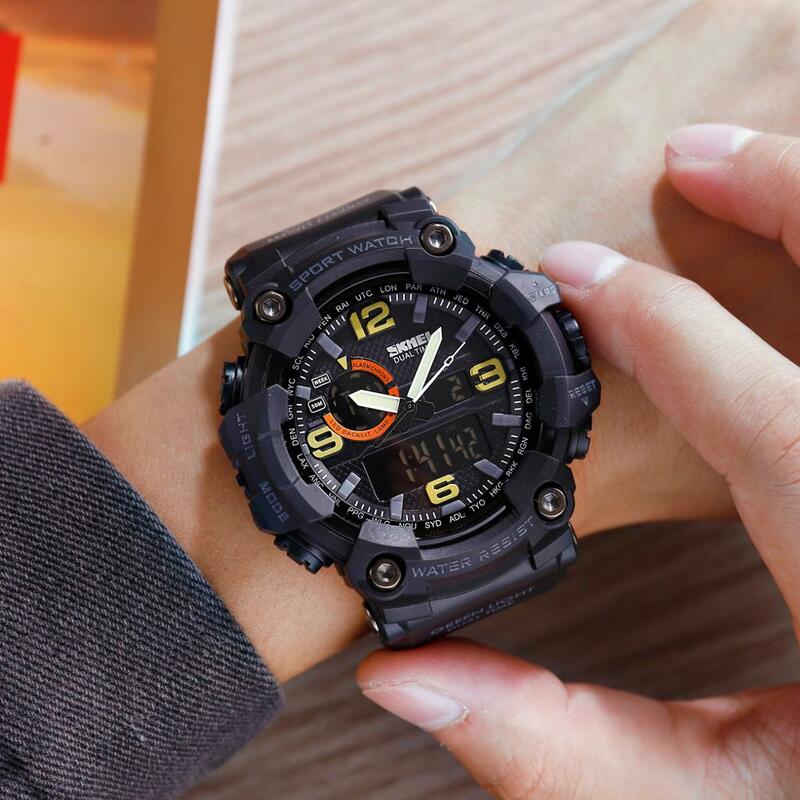SKMEI Jam Tangan Olahraga Pria Jam Pria LED Dual Digital Quartz Wrist Jam Tangan Pria Top Brand Mewah Digital-Watch pria Warna