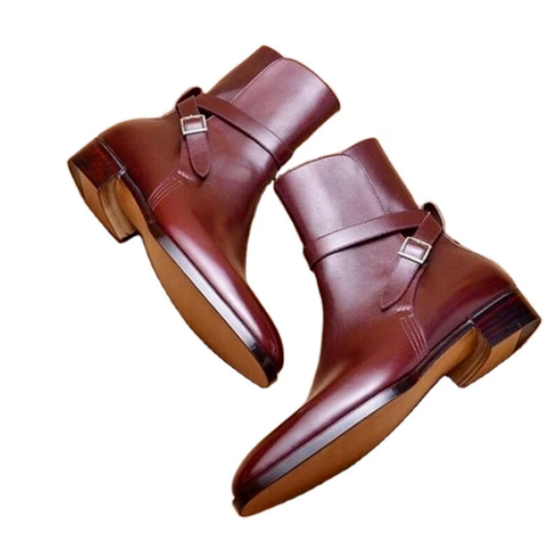 Alta qualidade nova moda couro do plutônio fivela de negócios bota vintage casual clássico formal chelsea botas zapatos de hombre tv780