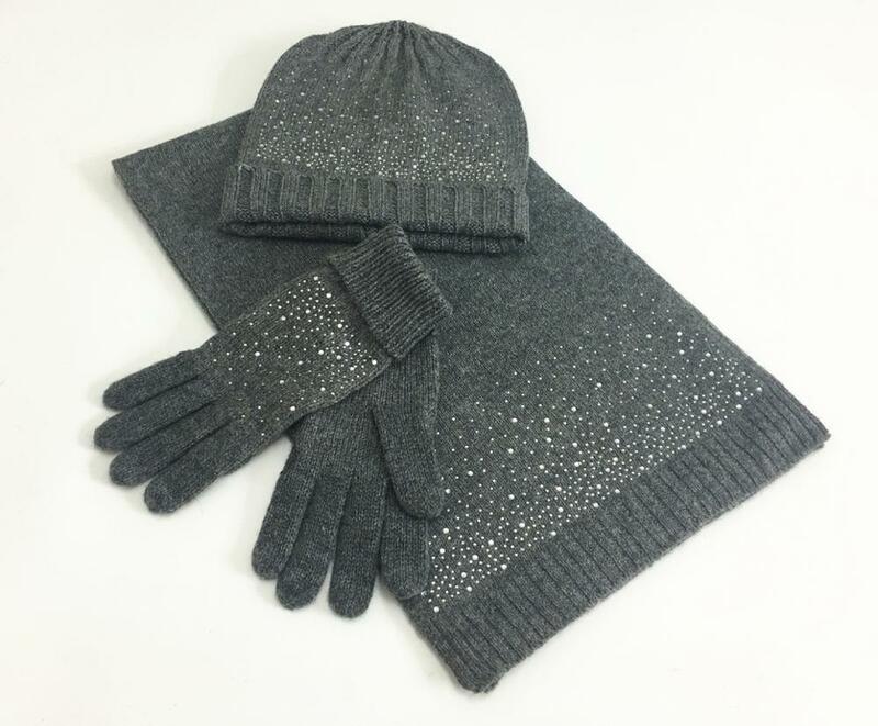 Damska wełna New fashion trzyczęściowy zestaw najnowsza diamentowa jesienna i zimowa wełniana dzianinowa ciepła czapka szalik zestaw rękawic