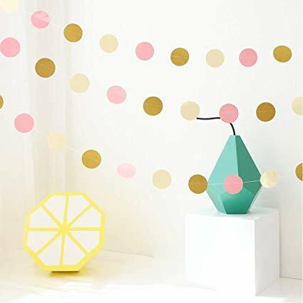 Paper Garland Pink White Glitter Gold Circle Dots Hanging Decorations for Birthday Party Wedding Decorations
