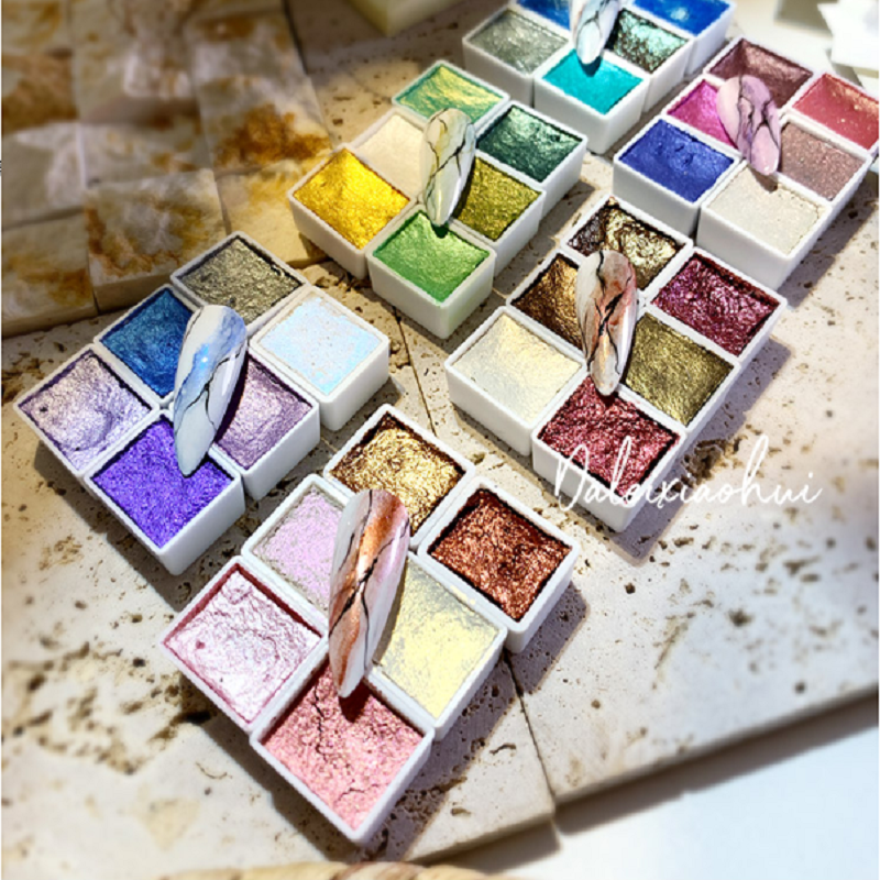 수제 36 색 메탈릭 솔리드 수채화 물감, 블루밍 진주 광택 안료, 아티스트 페인팅을 위한 전문적인 고품질 수채화 물감