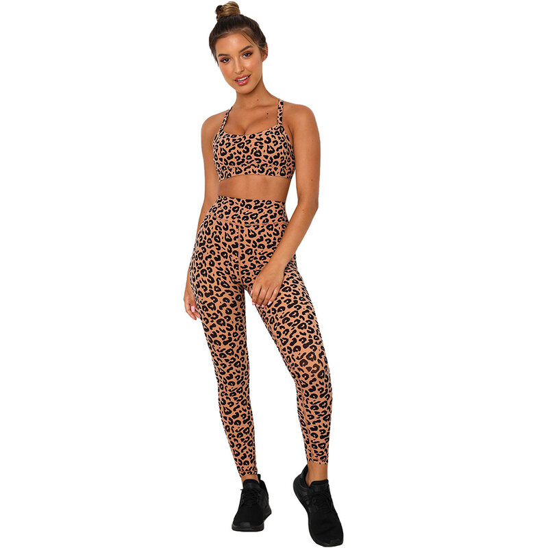 Aibeiling curto leopardo impressão terno beleza voltar sutiã roupas femininas duas peças