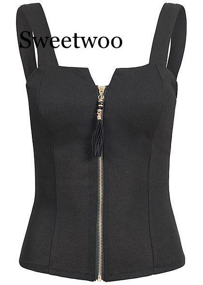Sweetwoo verão moda feminina sem mangas blusa sexy tanque com zíper superior elegante magro ajuste bandagem camisa 5xl
