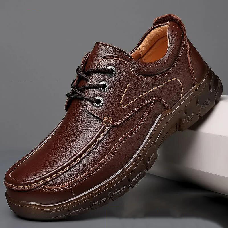 Zapatos de cuero genuino para hombre, calzado de piel de vaca de capa superior, con suela de tendón, para conducir, de negocios, informales, para primavera y otoño