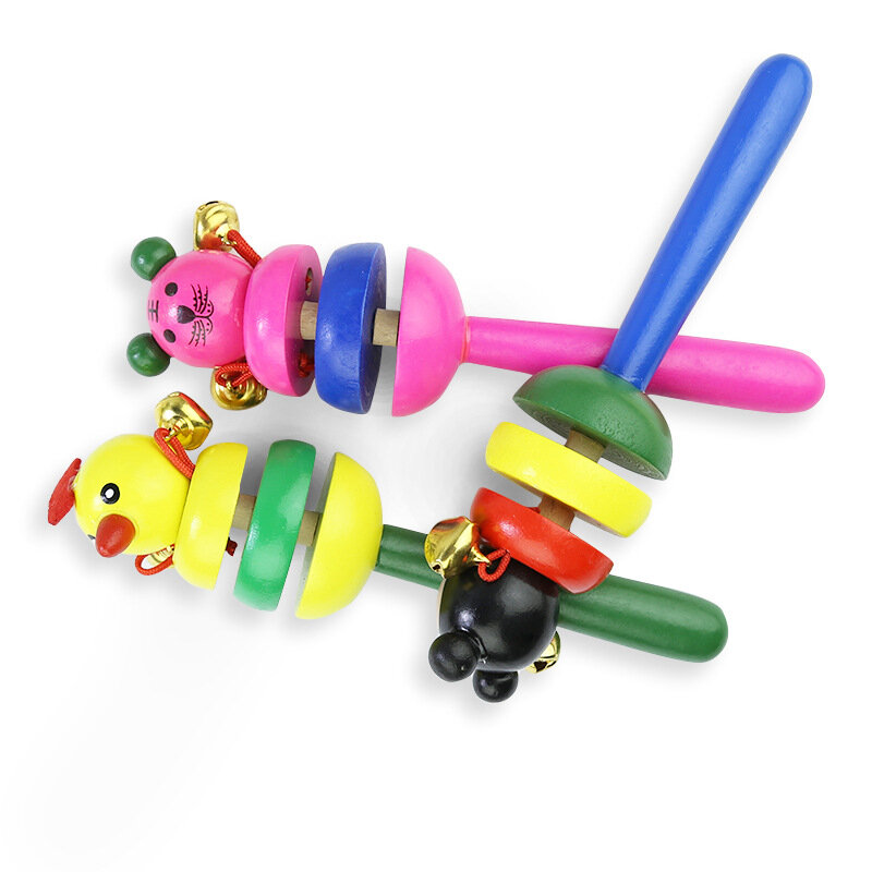 漫画の動物のガラガラ,赤ちゃんのおもちゃ,音楽の色の木製の鐘,教育玩具