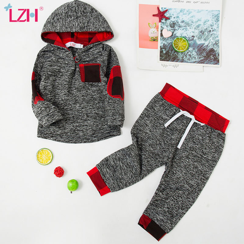 Lzh conjunto de roupas para bebês recém-nascidos, 2 peças, moletom com capuz + calça, outono e inverno, fantasia de natal, roupas infantis