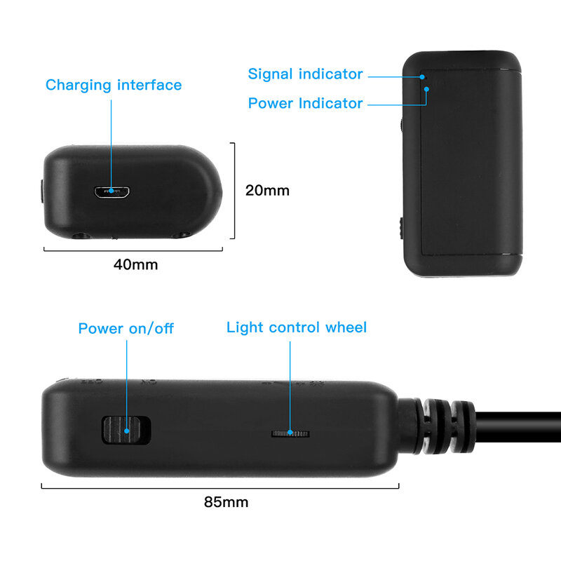 Endoscópio f220 com wi-fi, 5.5mm, industrial, para inspeção do boroscópio, câmera integrada, 6 led, à prova d'água, para smartphones ios/android