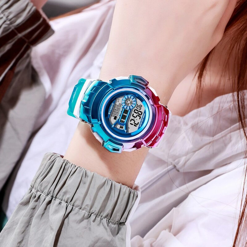 Synoke relógios femininos casuais moda relógio colorido à prova dwaterproof água display led despertador senhoras relógios digitais reloj mujer