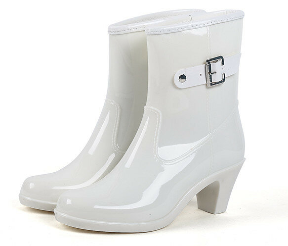 Sepatu Bot Hujan Wedges Hak Tinggi Wanita Sepatu Bot Hujan PVC Antiselip Tahan Air Sebetis Sepatu Bot Wanita Sepatu Atas Karet
