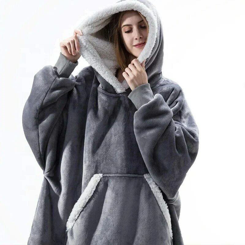 Sudadera larga con capucha para mujer, camisón frío y cálido para exteriores de invierno, suéter de manga larga con capucha de gran tamaño para mujer