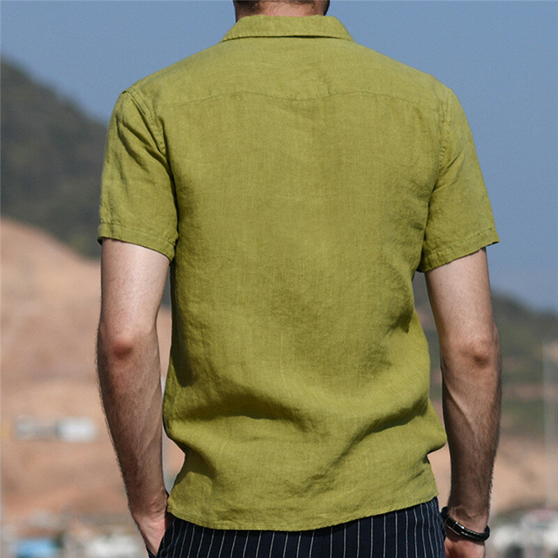Для мужчин рубашки с коротким рукавом 2021 Новые поступления Для мужчин s мешковатые брюки из хлопка и льна рубашка с карманом, выполненная в Ш...