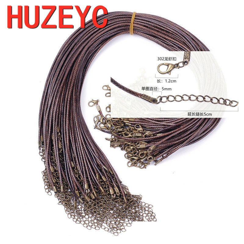 20 pçs artesanal de couro corrente ajustável trançado corda colar pingente encantos achados lagosta fecho corda cordão diy jóias