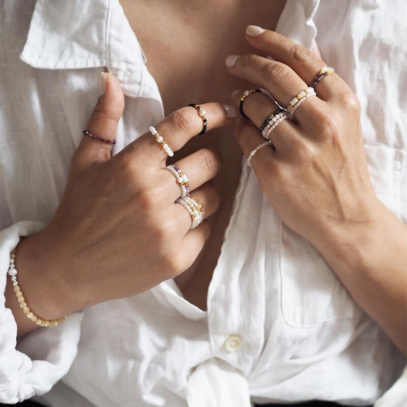 Momiji – bagues en perles faites à la main pour femmes et filles, bijoux en pierre naturelle, multicolore, pour fête de mariage, vente en gros