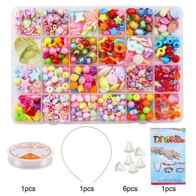 Diy contas kits artesanato contas colorido acrílico meninas contas conjunto para crianças meninas presente jóias fazendo colar e pulseira artesanato