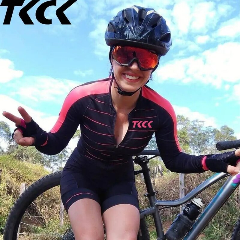 TKCK Team Triathlon Set maglia da Ciclismo tuta intera manica lunga Macaquinho Ciclismo Feminino Set Gel Pad tute da donna