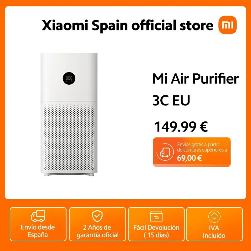 Purificador de aire Mi 3C EU oficial, filtro de alta eficiencia, elimina PM2.5, aplicación Mi Home/Xiaomi Home