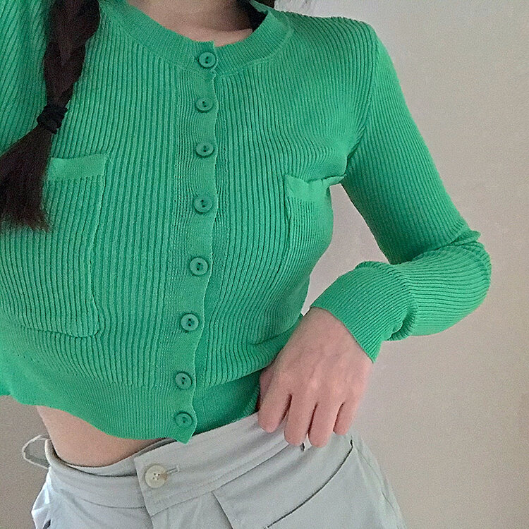 Spring 2021 New Korean Style Slim-Fit Slimming Bottoming Shirt Women's Inner Knitted Cardigan Short Navel Chic Top