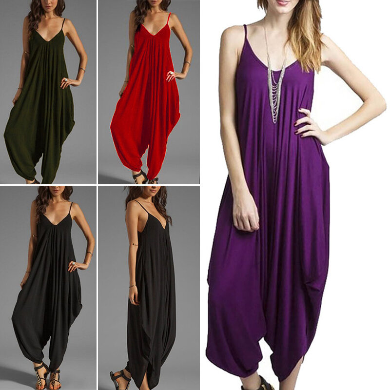 Harem Romper One-piece Jumpsuits Overalls Womens One-piece Playsuits Spaghetti Strap Sexy Deep V-Neck Plus Big Oversize Fashion