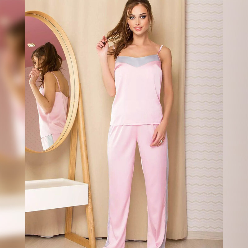 Hiloc-Conjunto de pijama de manga larga para mujer, conjunto de ropa de dormir con bata de satén de bloque de Color, conjunto de 3 piezas, Top y pantalones