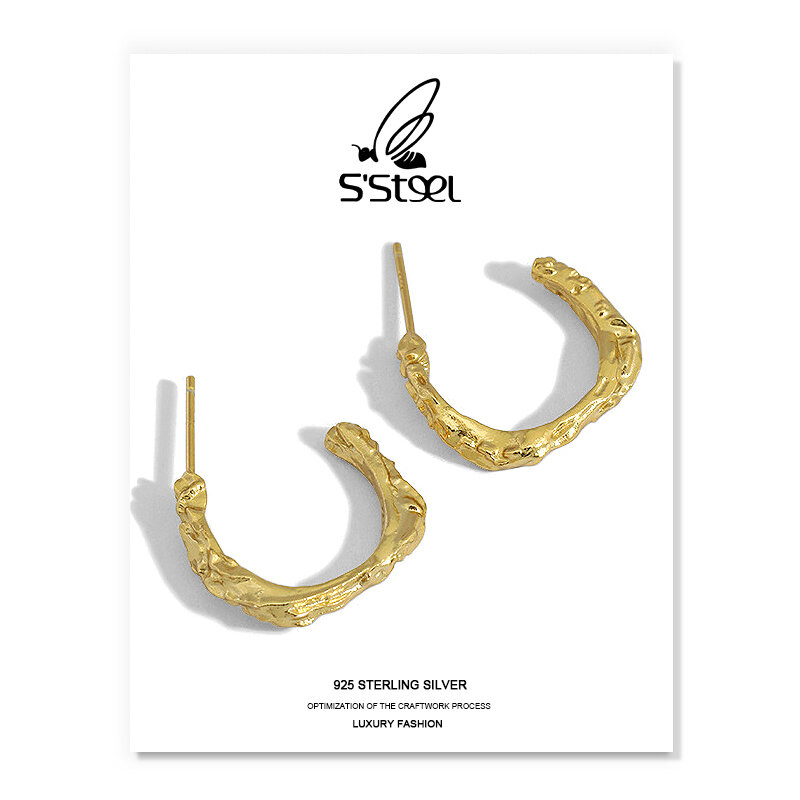 S'STEEL Trendy Stud Earrings For Women Sterling Silver 925 Earring Minimalist Irregular C-shape Earings Aretes De Mujer Jewelry