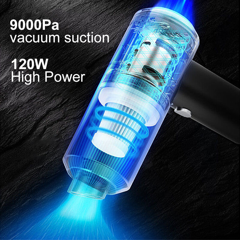 9000pa Car Vacuum Cleaner Mini Gun style Cleaner Cordless 120W Handheld Portable Vacuum Cleaner For Auto Interior Home appliance