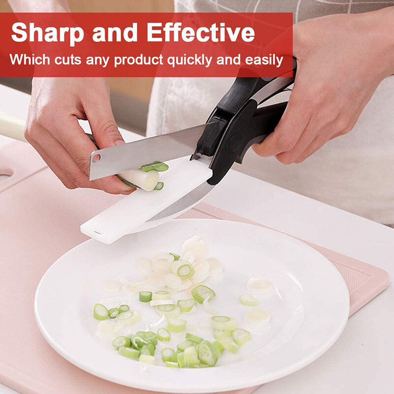 MAIYUE Kitchen Stainless Steel Food Scissors  with Cutting Board Food Chopper Scissor Vegetable Slicer Dicer Kitchen Shear