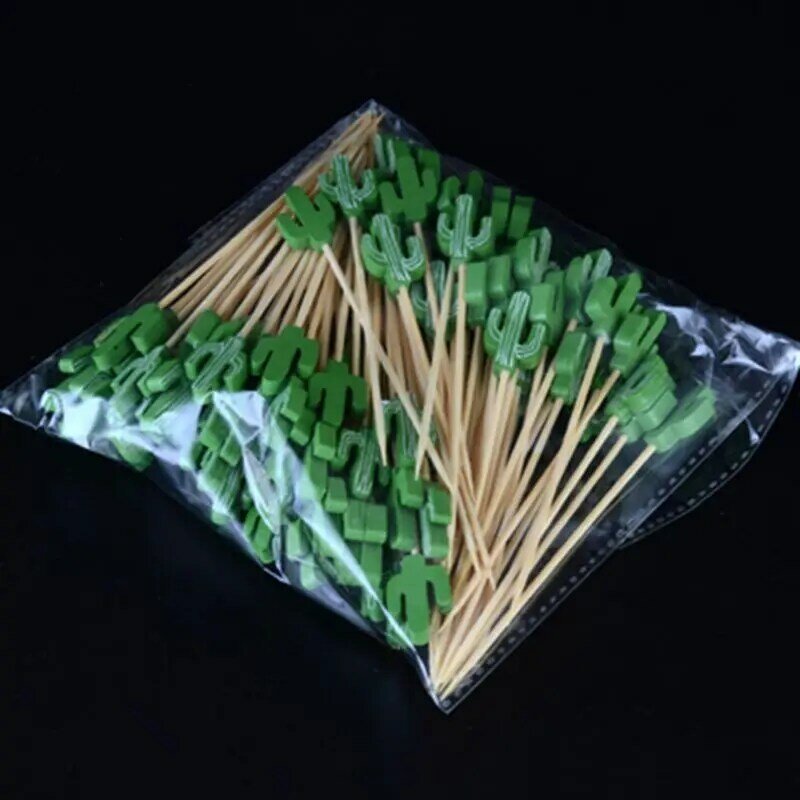 100 Pcs Disposable ไม้ไผ่อาหารผลไม้ค็อกเทล Handmade Toothpicks ปาร์ตี้ตกแต่ง